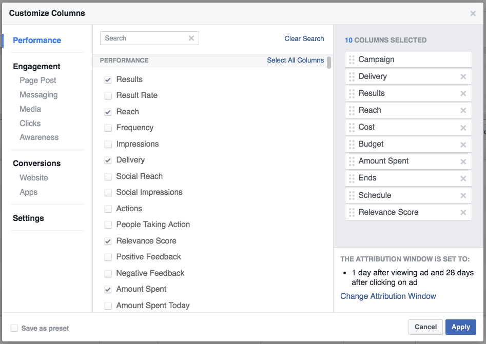 Customize ColumnsCustomize Column window