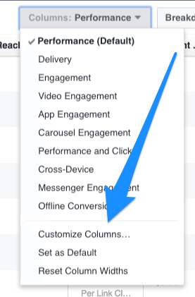 Customize columns options