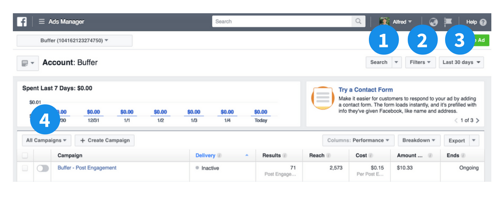 Facebook ads manager ads filters
