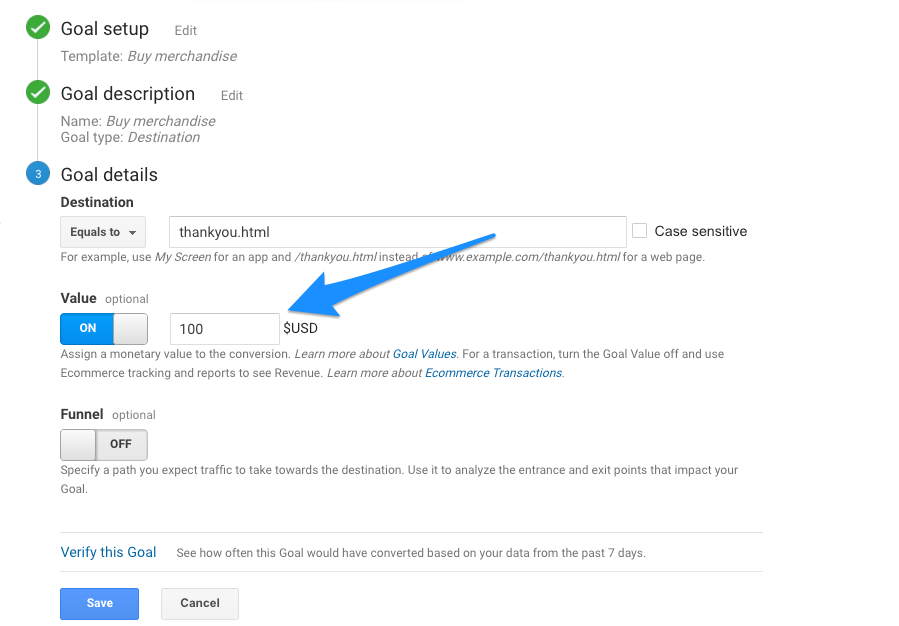 Google Analytics Goal Value