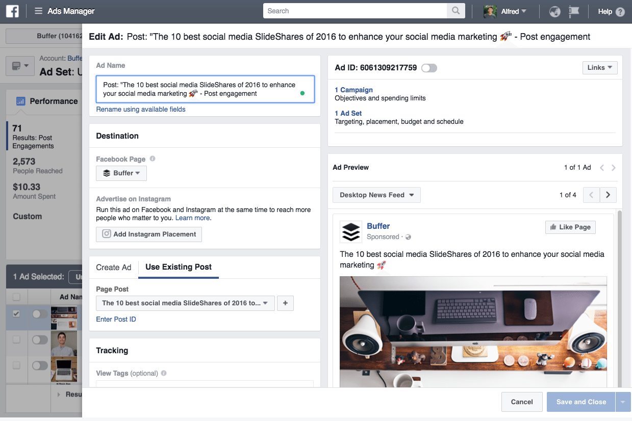 Edit Facebook ads