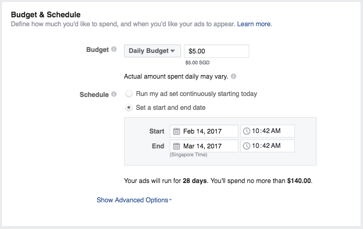 Facebook ads manager budget and schedule settings Facebook ads manager budget and schedule settings