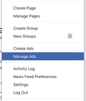 Manage Ads option Manage Ads option