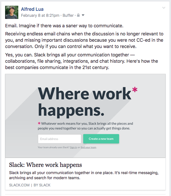 Email. Imagine if there was a saner way to communicate. Receiving endless email chains when the discussion is no longer relevant to you, and missing important discussions because you were not CC-ed in the conversation. Only if you can control what you want to receive. Yes, you can. Slack brings all your communication together — collaborations, file sharing, integrations, and chat history. Here's how the best companies communicate in the 21st century.