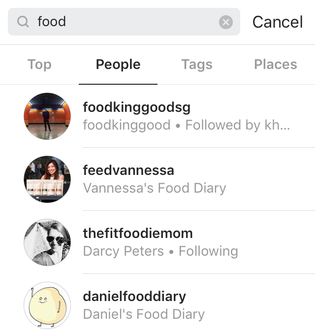 Instagram search results