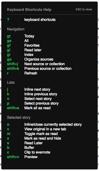 Feedly Keyboard Shortcuts