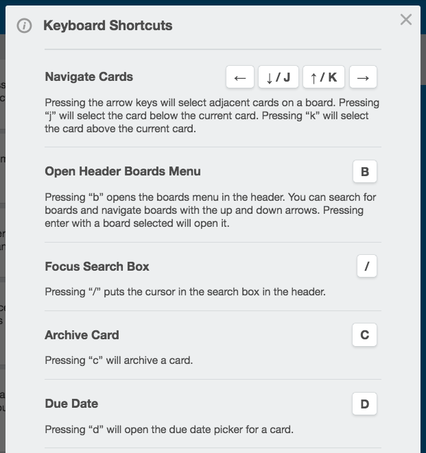 Trello Keyboard Shortcuts