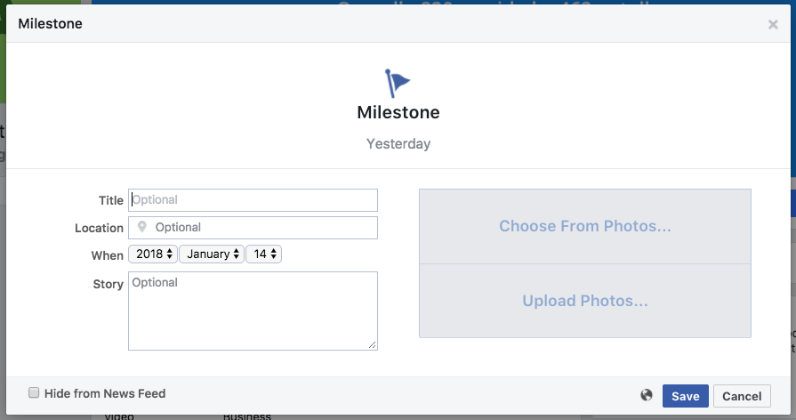 Facebook Page milestone popup
