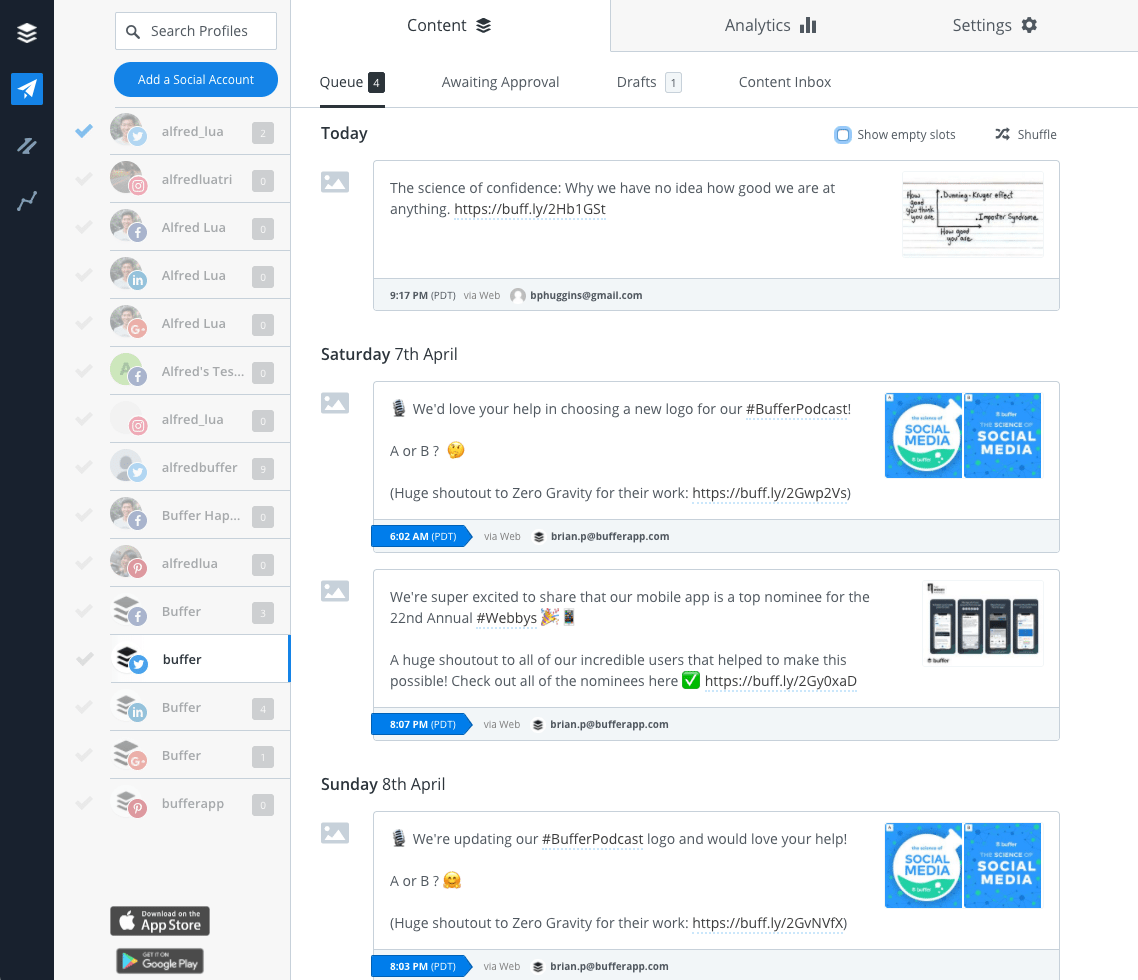 Scheduling tweets with Buffer