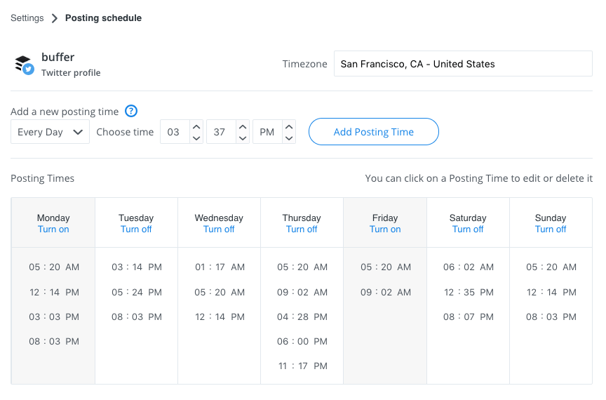 Buffer custom posting schedule