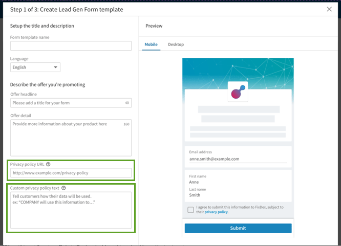 Linkedin lead gen form