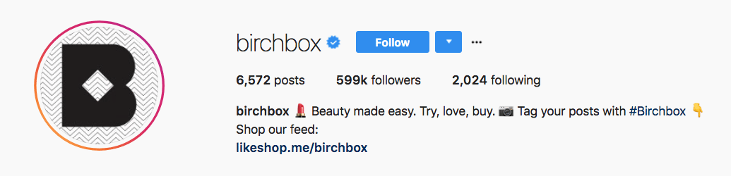 Birchbox Instagram bio for user-generated content