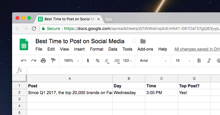 Best time to post spreadsheet