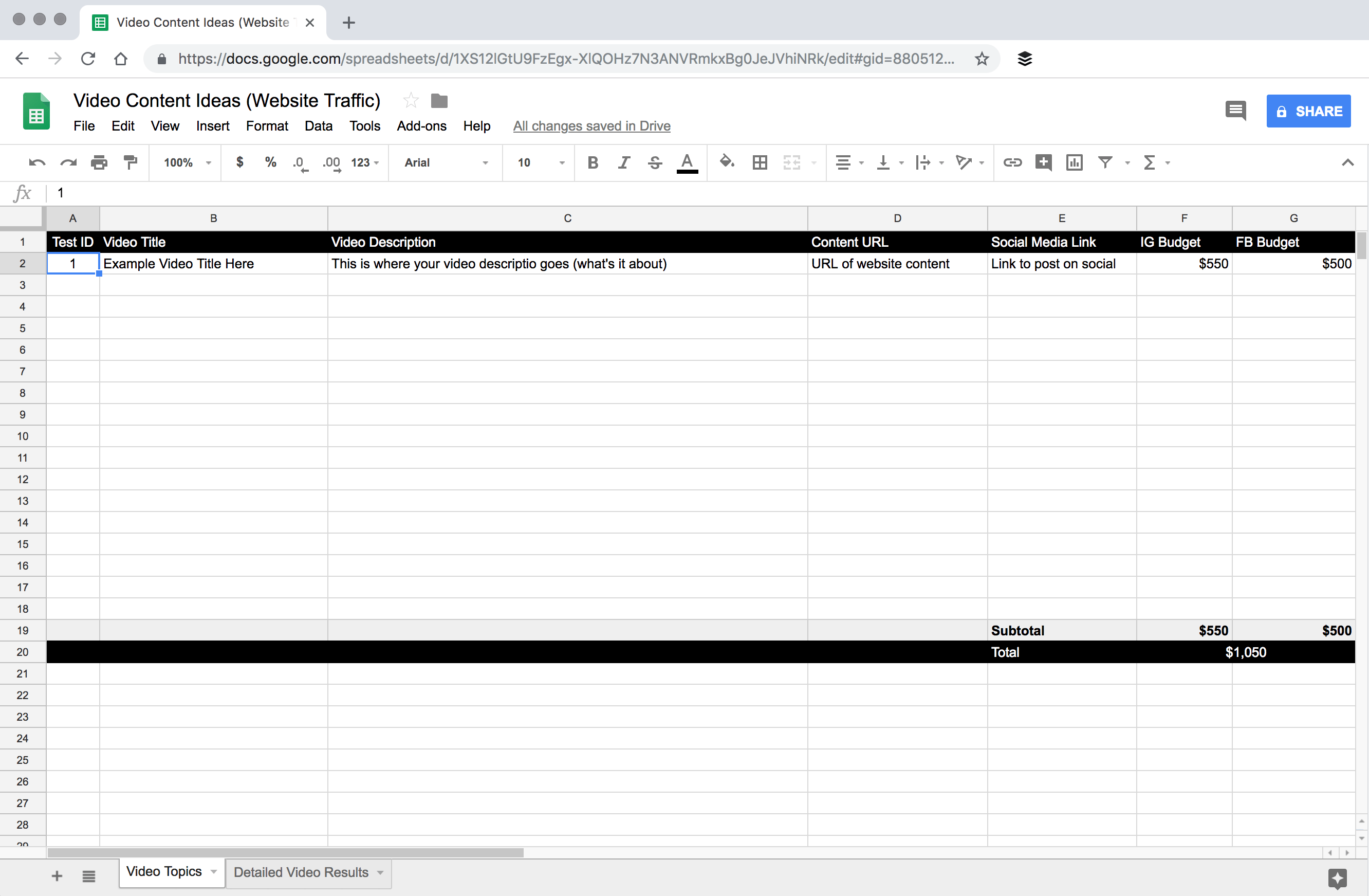 Video Topic Tracking Spreadsheet