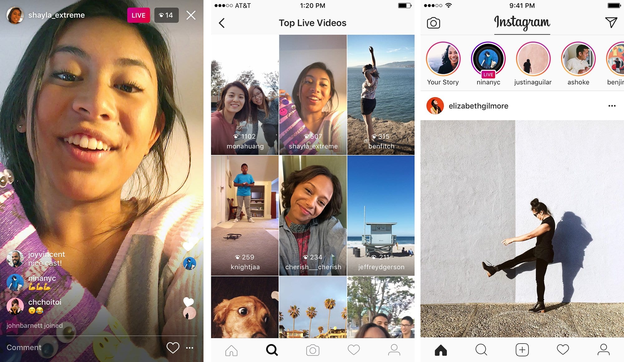Instagram live interface profile avatar and feed