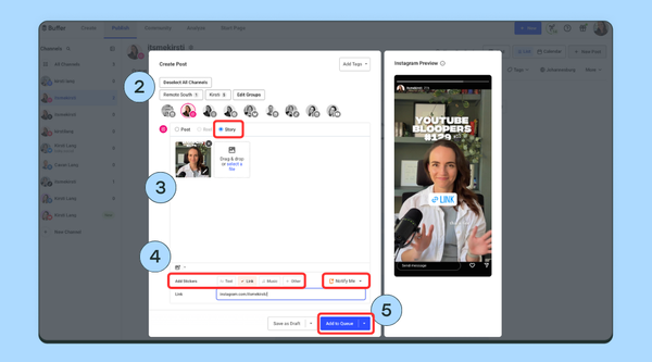 Screenshots showing how to schedule on Instagram with Buffer