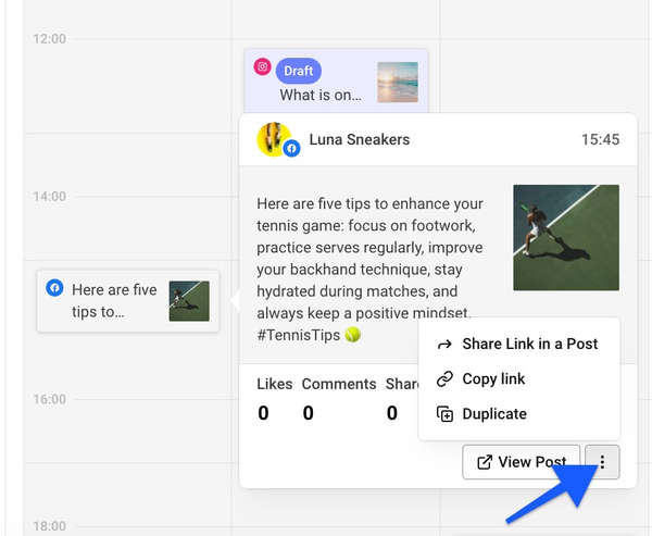 Buffer's Duplicate feature allows you to add published posts back into your queue to share another time.