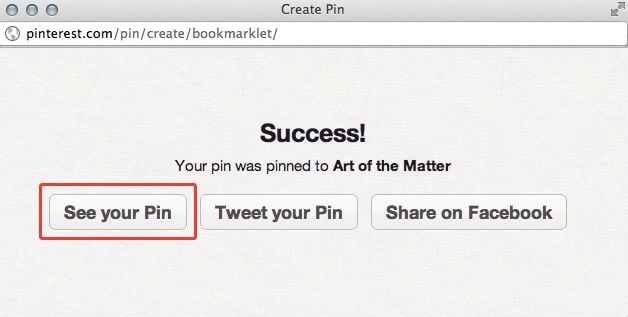 Pinterest Success Message