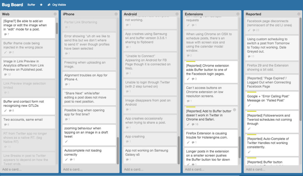 Trello bug board