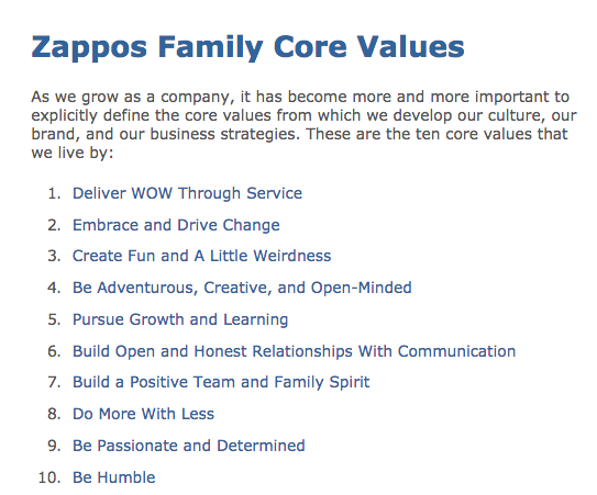 Zappos core values