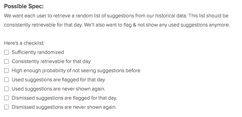 technical specs for random suggestions
