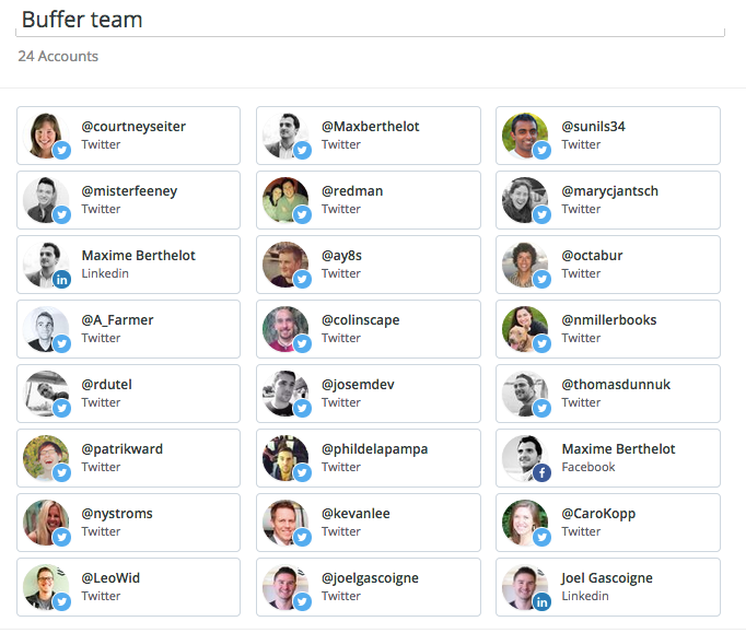 Buffer team social accounts