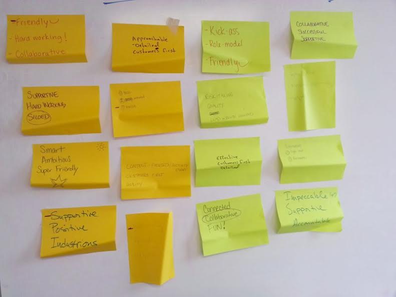 using sticky notes to discuss company values