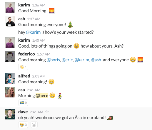 morning greetings on slack