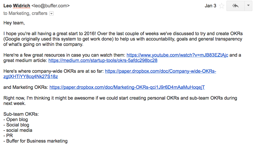 OKRs email