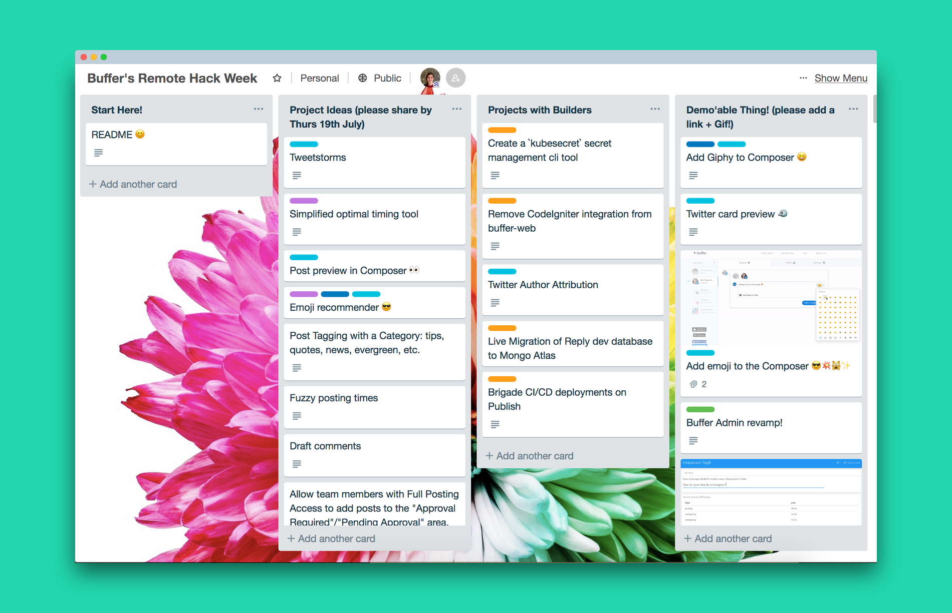 buffer hackathon trello board