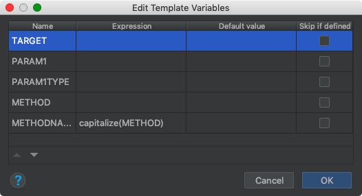 edit variables window