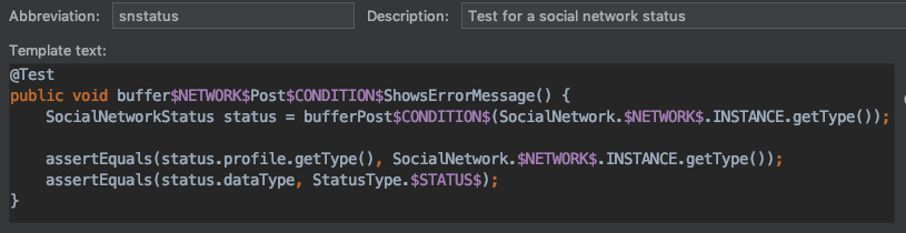 test network status template