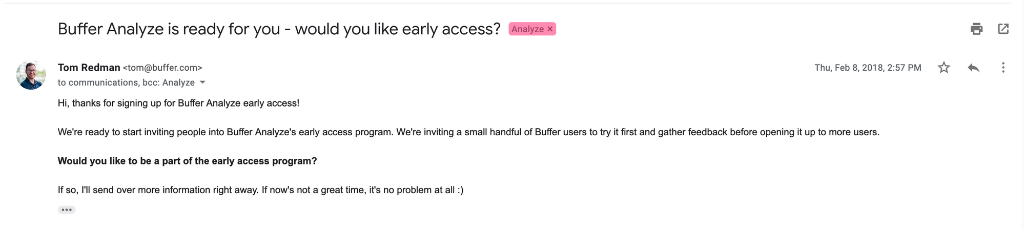 Analyze Early Access Email - Short